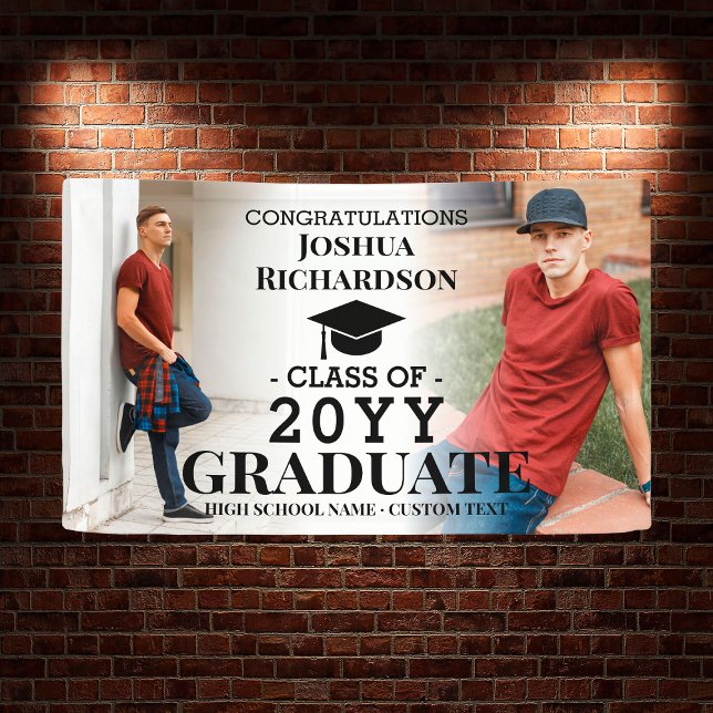 Lona Personalizado de posgrado de secundaria 2 Foto (Boy High School Graduation Custom 2 Photo Banner
)
