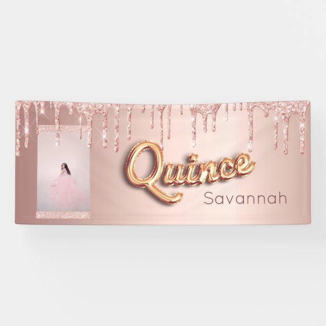 Lona Personalizado de Quinceanera rosa de fotografía pu (Horizontal)