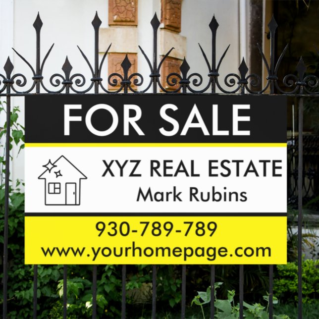 Lona Personalizado De Venta Del Logotipo De Real Estate (black and yellow real estate for sale banner)