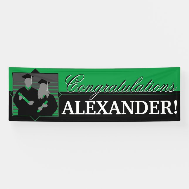 Lona Personalizado Enhorabuena banner verde de graduaci (Horizontal)