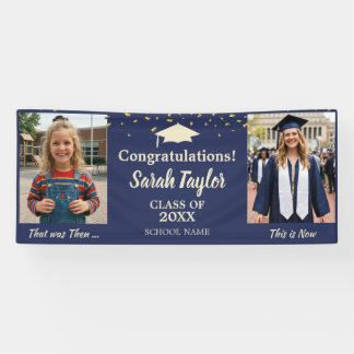Lona Personalizado Entonces y Ahora 2 Fotos Graduación 