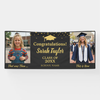 Lona Personalizado Entonces y Ahora 2 Fotos Graduación 