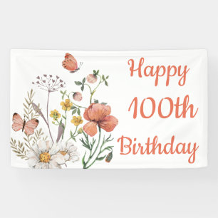 Lona Personalizado Felices 100 años Flores salvajes