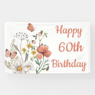 Lona Personalizado Felices 60 años Flores salvajes