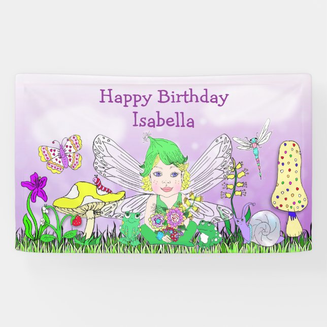 Lona Personalizado Feliz Cumpleaños Tema Cuento de Hada (Horizontal)