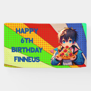 Lona Personalizado Fiesta de pizza de Anime Boy