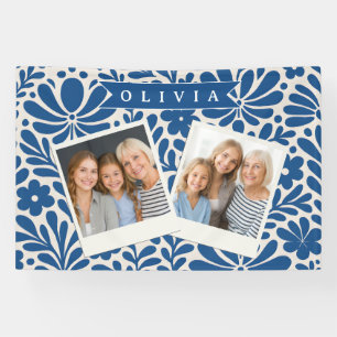 Lona Personalizado Floral Folclórico Azul Nórdico