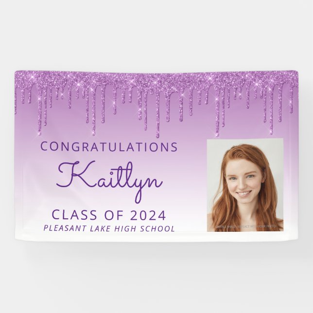Lona Personalizado Foto Purpurina morado Graduación de  (Horizontal)