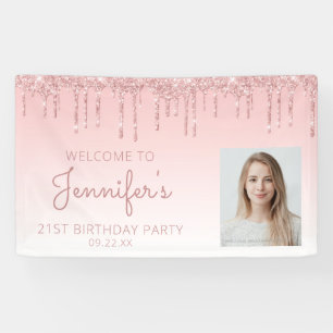 Lona Personalizado Foto Purpurina Rosado Drip 21er Fies