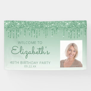 Lona Personalizado Foto: Purpurina verde Drip 40th Birt