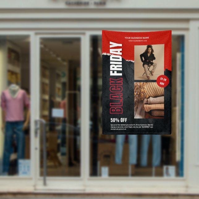 Lona Personalizado Foto Red Black Friday Promo (Custom Photo Red Black Friday Product Promo Banner)