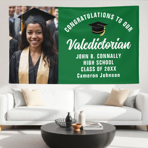Lona Personalizado Green Valedictorian Photo Graduation