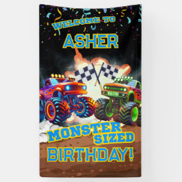 Lona Personalizado Guay Monster Truck Boys Cumpleaños