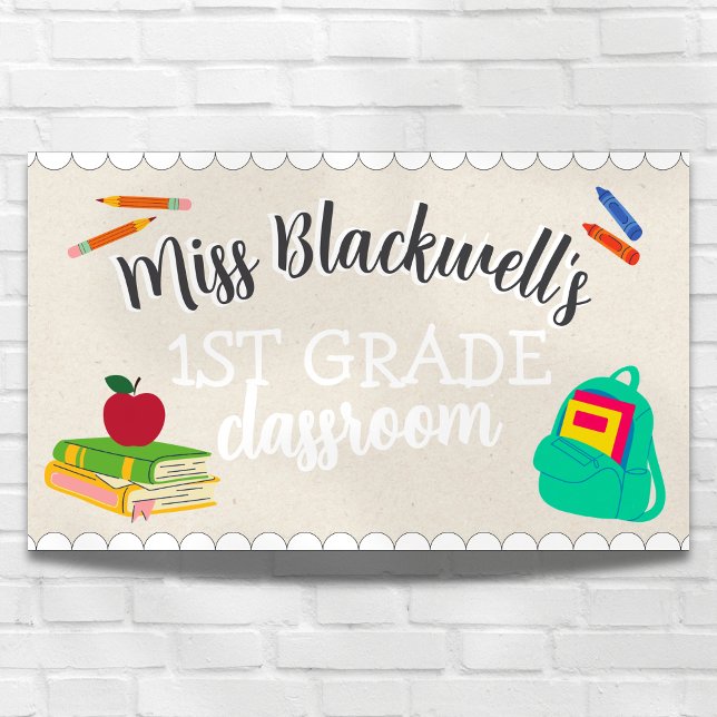 Lona Personalizado Hand Escrito Profesor Nombre Clase P (Decorate your classroom with this custom, create your own teacher banner! )