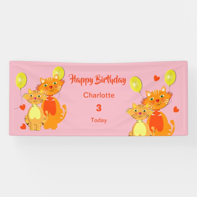 Lona Personalizado Kitty Cat Kids Happy Birday Personal (Horizontal)