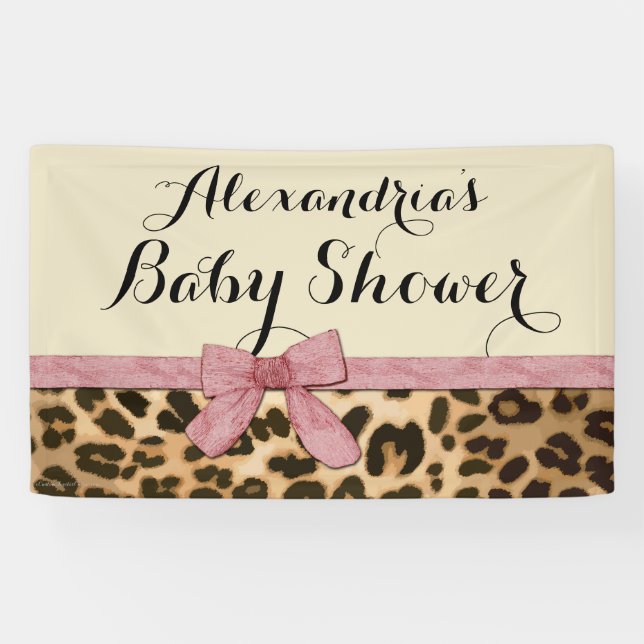 Lona Personalizado Leopard Pink Bow Chica Baby Shower (Horizontal)