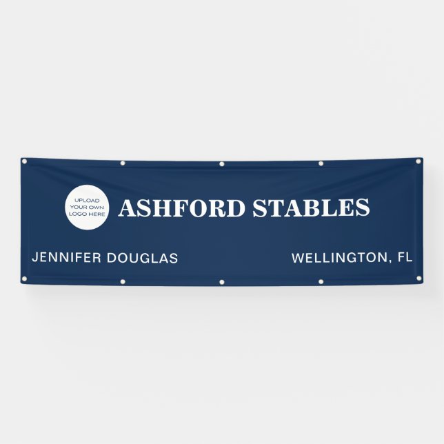 Lona Personalizado Logo Blue Equestrian Stall Horse Sho (Horizontal)