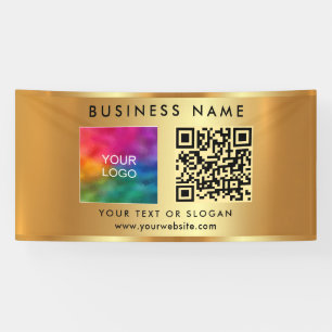 Lona Personalizado Logo de texto Faux Gold Scanable QR 