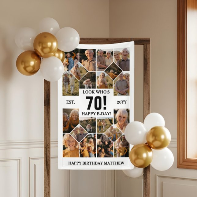 Lona Personalizado Mira quién es el Collage de fotos de (Custom Look Who's 70 Happy Birthday Photo Collage Banner)