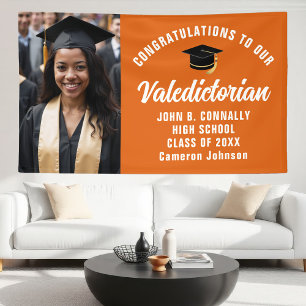 Lona Personalizado Naranja Valedictorian Photo Graduati