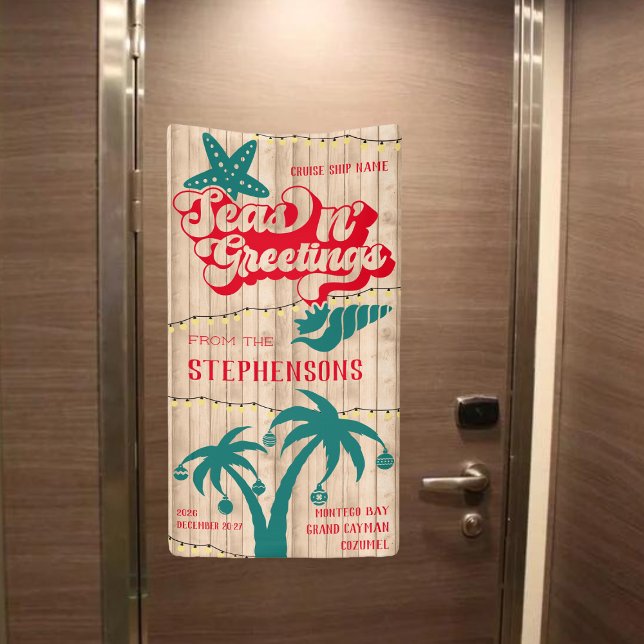 Lona Personalizado Navidades Mares N' Greetings Puerta  (Tropical Christmas cruise door banner)