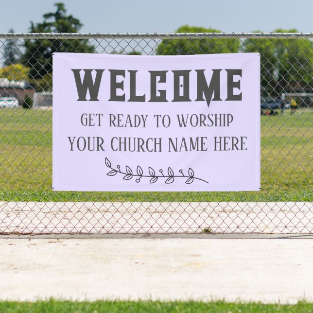 Lona Personalizado Pastel Purple Church bienvenida (in situ)