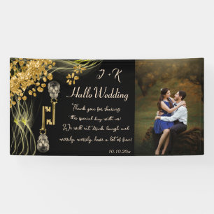 Lona Personalizado Photo Gold Skulls Boda de Halloween