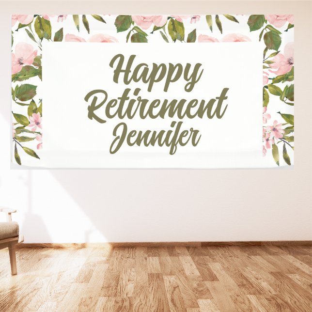 Lona Personalizado Pink Floral Greeneration Happy Retir (Subido por el creador)