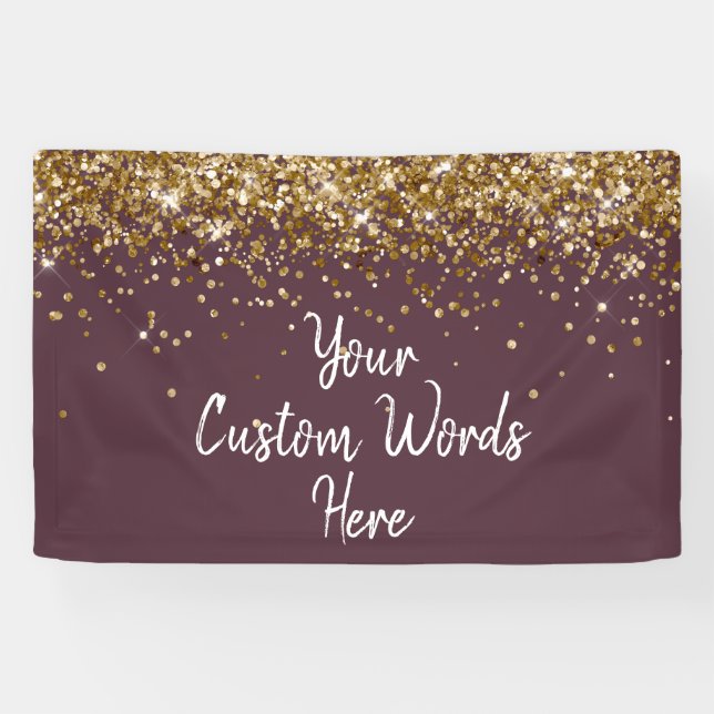 Lona Personalizado Plum Purple Gold Party Photo Booth (Horizontal)
