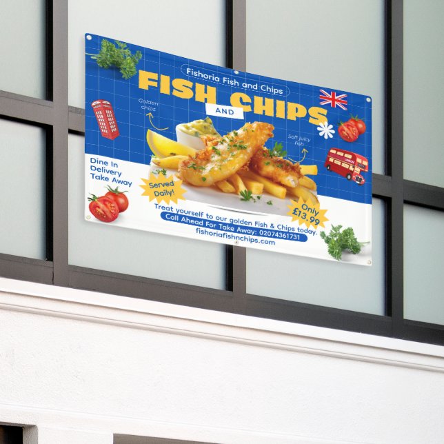 Lona Personalizar Anuncio de Deliciosos Fish N Chips Ed (Edificio exterior)