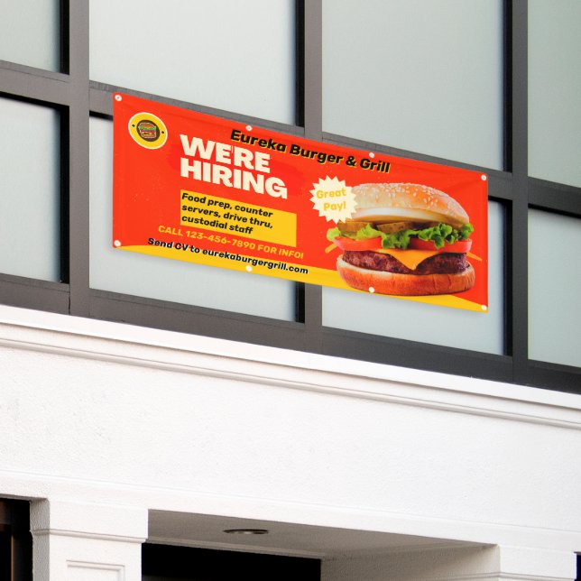Lona Personalizar Burger Restaurant We're Hiring Now (Edificio exterior)