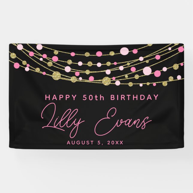 Lona Personalizar de banner de cumpleaños de hito, 50 (Horizontal)