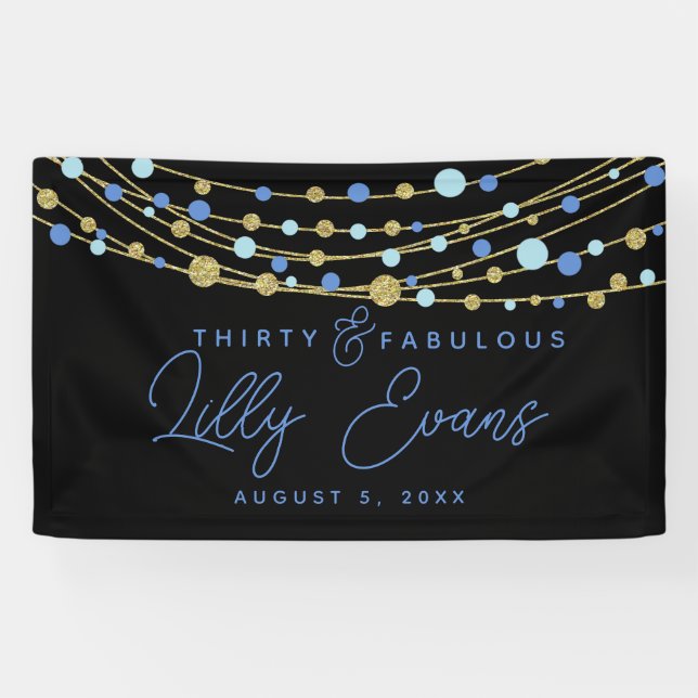 Lona Personalizar de banner de cumpleaños de hito, azul (Horizontal)