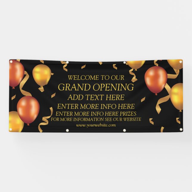 Lona Personalizar Gold Balloons Ribbons Grand Opening S (Horizontal)