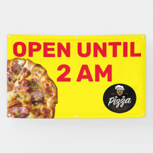 Lona Personalizar logotipo de pizzería Abierto hasta la
