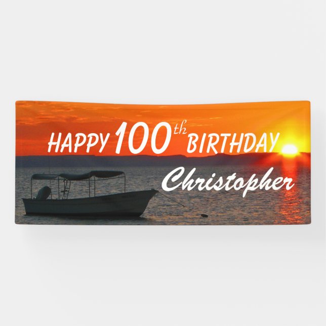 Lona Personalizar nombre Feliz 100 cumpleaños de barco  (Horizontal)