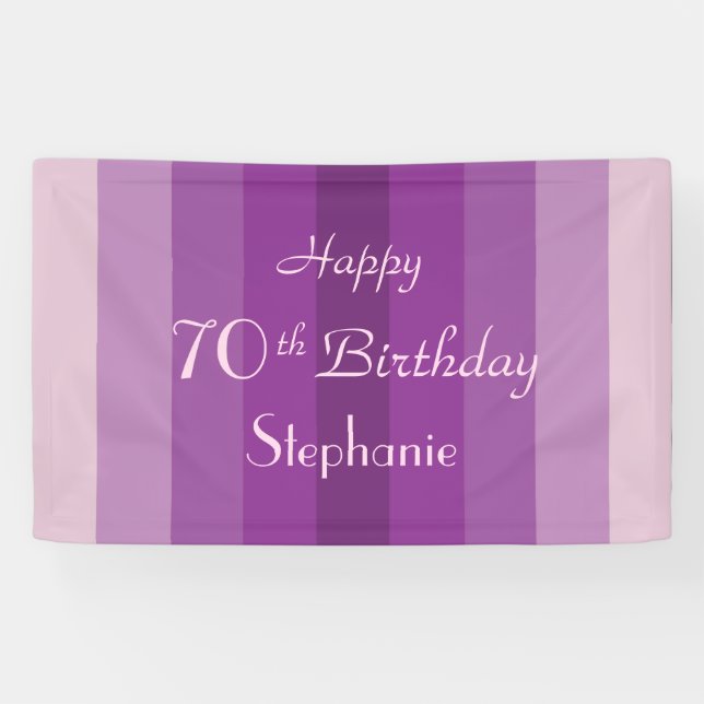 Lona Personalizar nombre Happy 70th Birthday Purple Str (Horizontal)