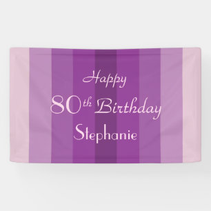 Lona Personalize Name 80th Birthday Party Purple Stripe