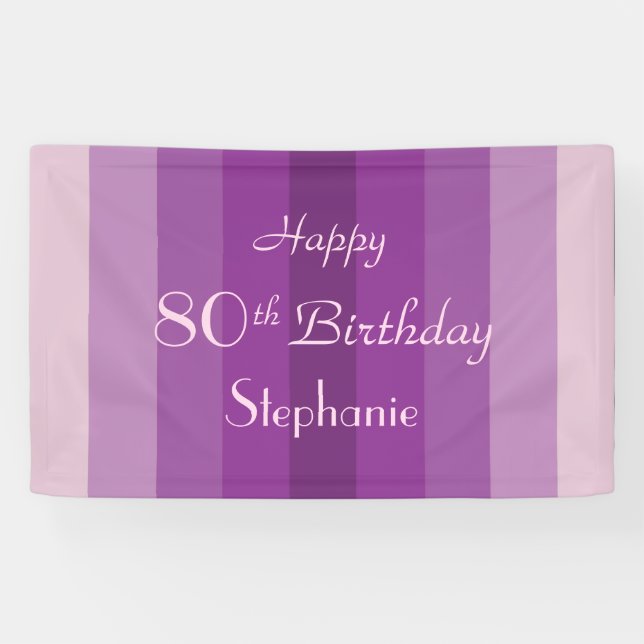 Lona Personalize Name 80th Birthday Party Purple Stripe (Horizontal)