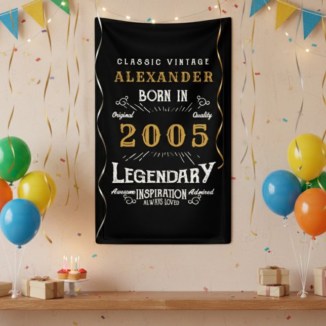 Lona Personalized 21st Birthday 2005 Vintage Legend (Born 2005 birthday banner on a wall.)