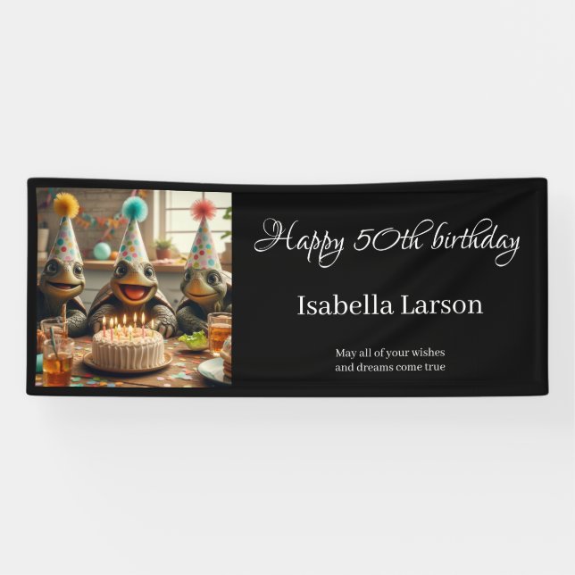 Lona Personalized birthday banner with turtles (Horizontal)