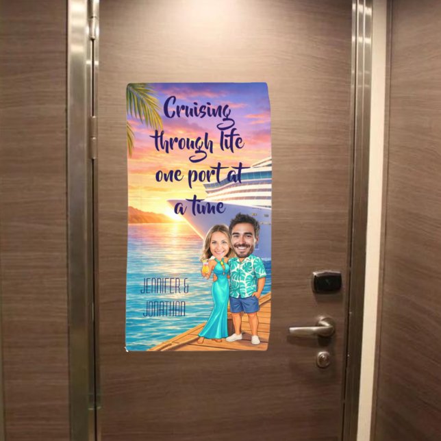 Lona Personalized Caricature Couple Cruise Door (Personalized Couple's Cruise Banner | Not shown to scale. Image is for example purposes only.
)