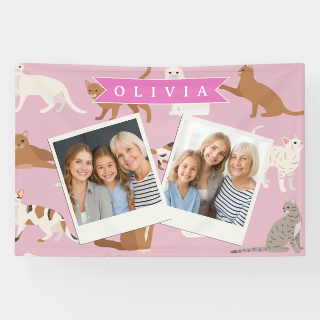 Lona Personalized Cute Pink Cat Pattern Gift Cat Lover (Horizontal)