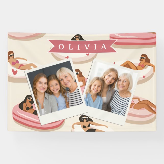 Lona Personalized Cute Pink Pool Float Summer Aesthetic (Horizontal)