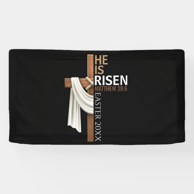 Lona Personalized He Is Risen Vintage Easter Cross (Horizontal)
