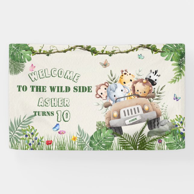 Lona  Personalized Kids Safari Birthday Welcome Banner (Horizontal)