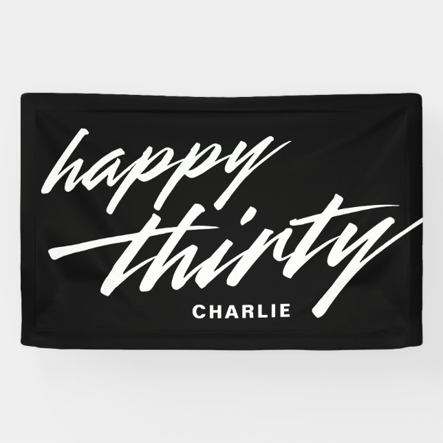 Lona Personalized Modern Script Black 30th Birthday (Horizontal)