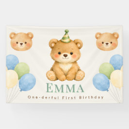 Lona Personalized Onederful Bear First Birthday Banner