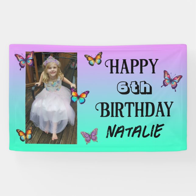 Lona Personalized Photo and Age Butterfly Birthday (Horizontal)