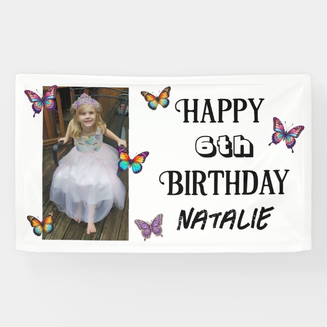 Lona Personalized Photo and Age Butterfly Birthday (Horizontal)
